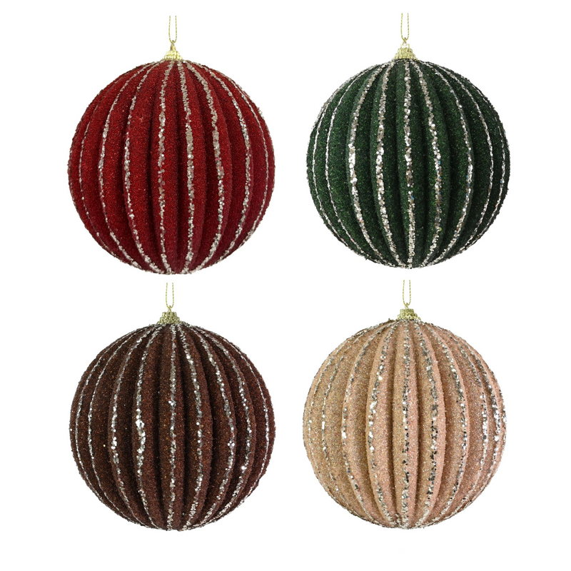Assorted textured rib Christmas bauble 12cm