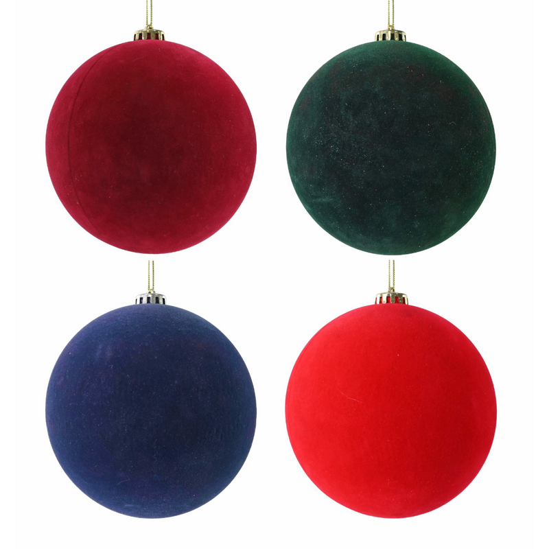 Assorted flocked Christmas bauble 15cm large tree decoration