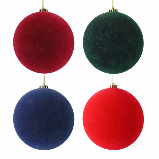 Assorted flocked Christmas bauble 15cm large tree decoration