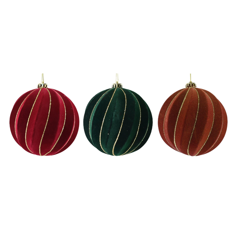 Assorted flocked swirl Christmas bauble 15cm