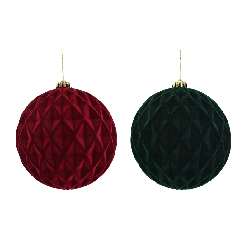 Assorted flocked diamond pattern Christmas bauble 15cm