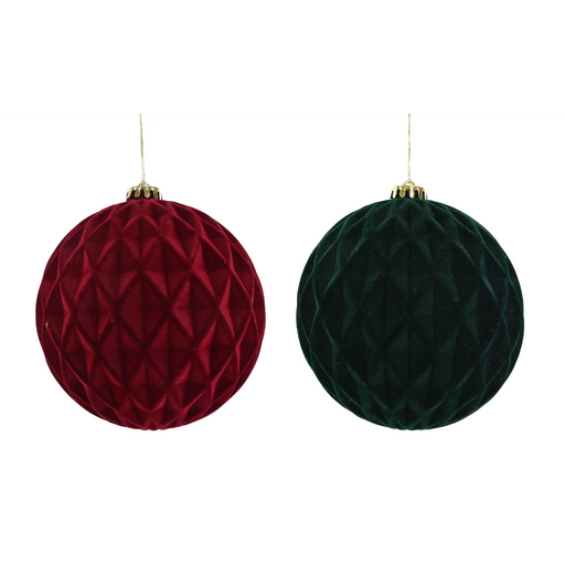 Assorted flocked diamond pattern Christmas bauble 15cm
