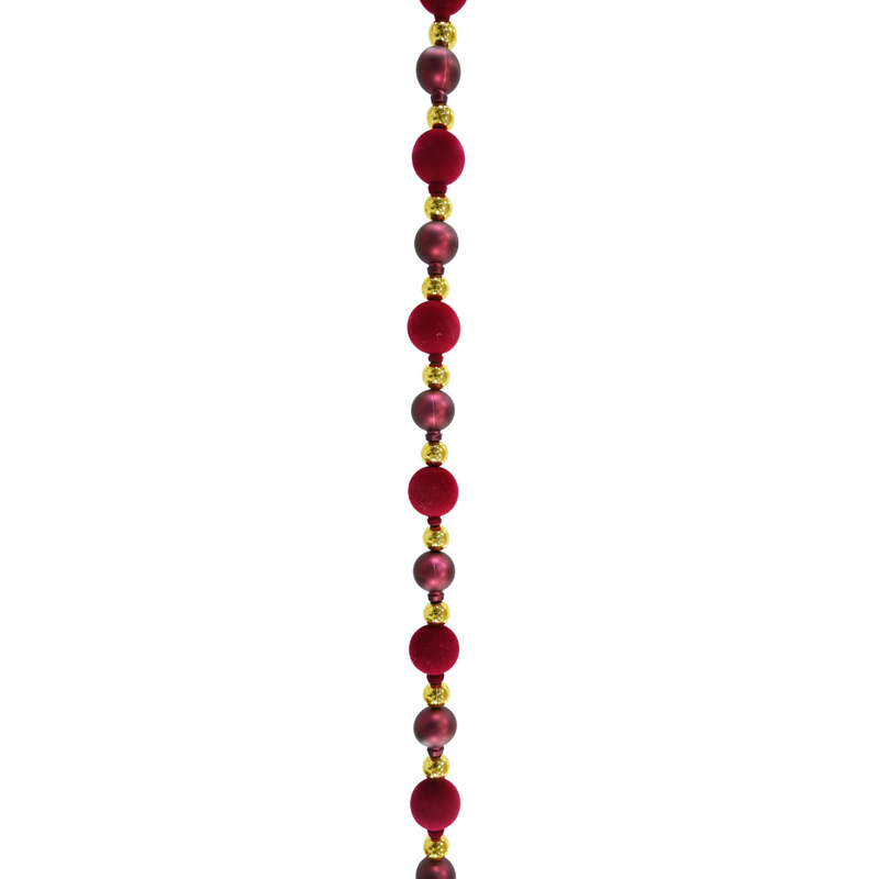 Burgundy flocked bauble Christmas garland 2.1m