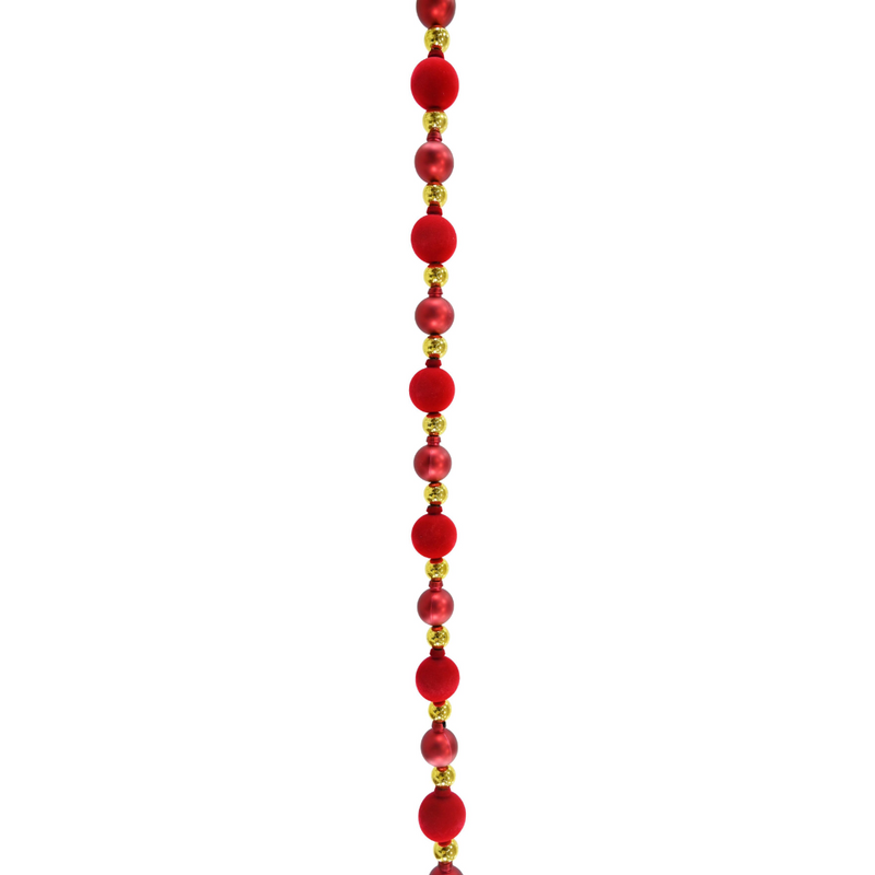 Red flocked bauble Christmas garland 2.1m