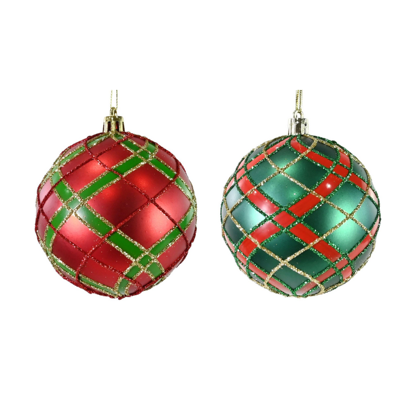 Assorted tartan Christmas bauble 80mm