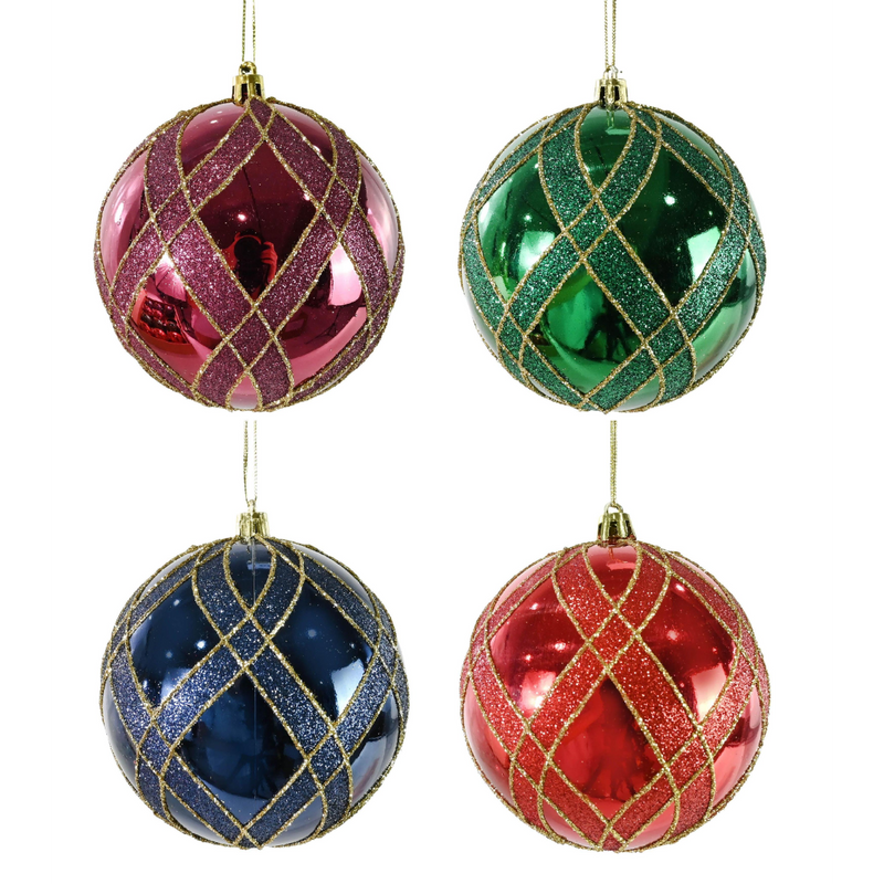 Assorted glitter lattice Christmas bauble 10cm