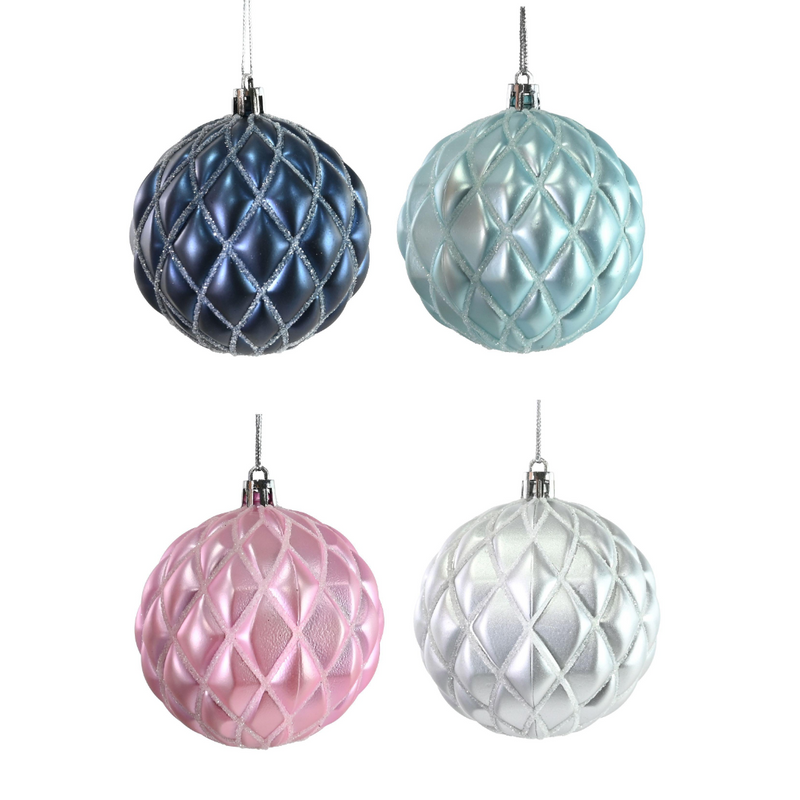 Assorted matte blue diamond Christmas bauble 70mm