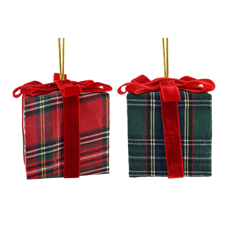Assorted hanging tartan present Christmas decoration