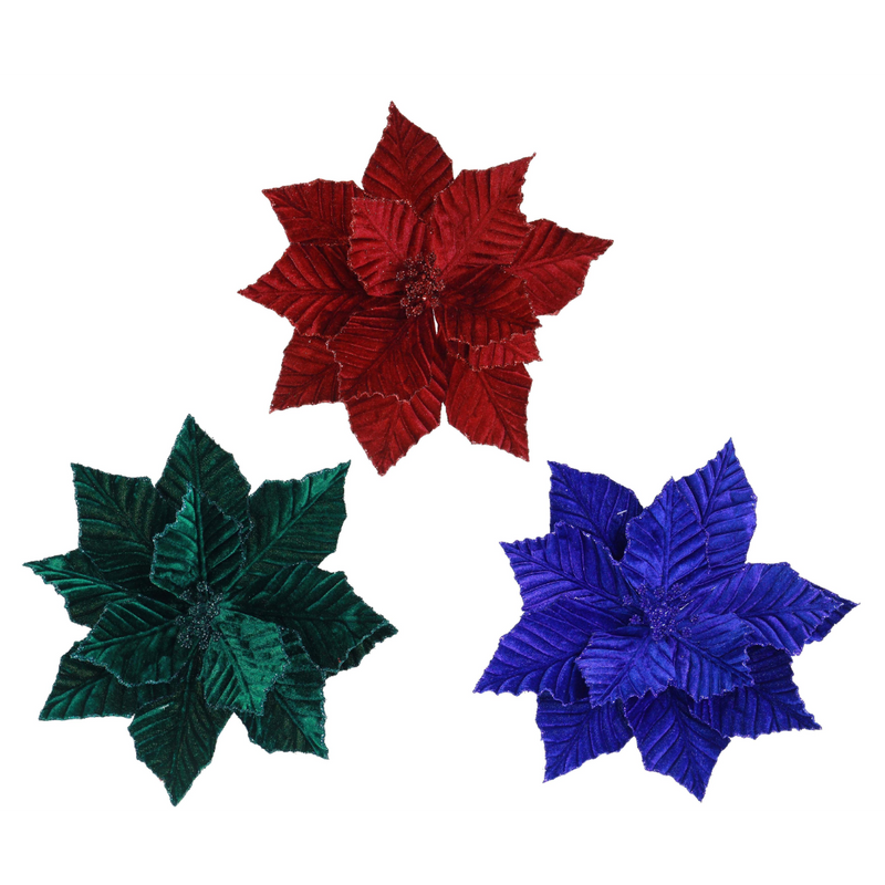 Assorted glitter velvet poinsettia Christmas clip