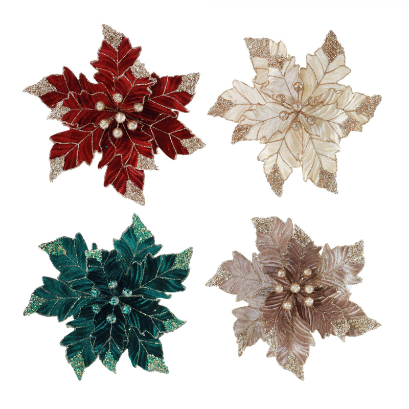 Assorted velvet truffle poinsettia clip Christmas decoration
