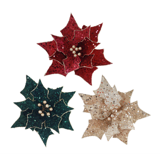 Assorted velvet shimmer poinsettia Christmas clip