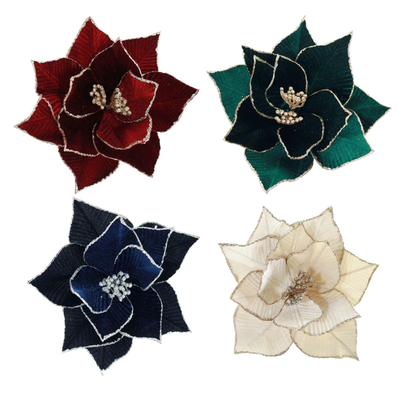 Assorted luxe velvet poinsettia Christmas clip