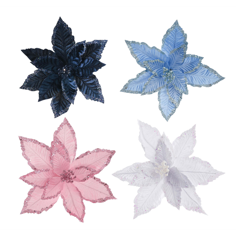 Assorted frosted poinsettia Christmas clip
