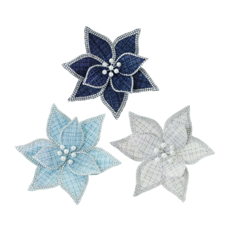 Assorted silver pearl Christmas flower clip
