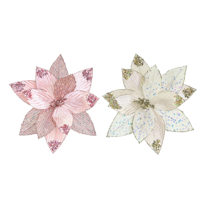Assorted pink cream poinsettia Christmas clip