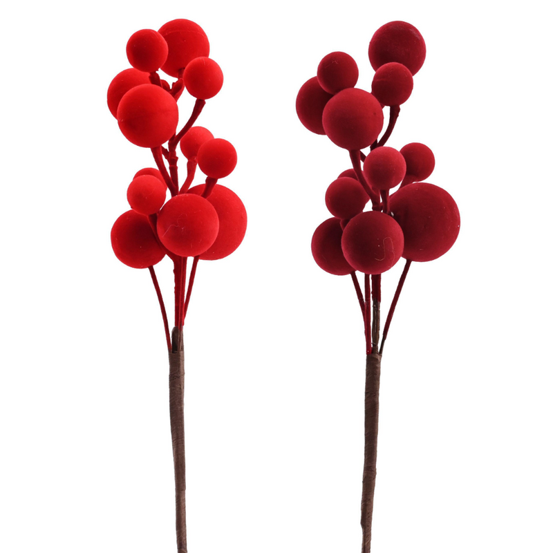 Assorted flocked Christmas berry cluster 27cm