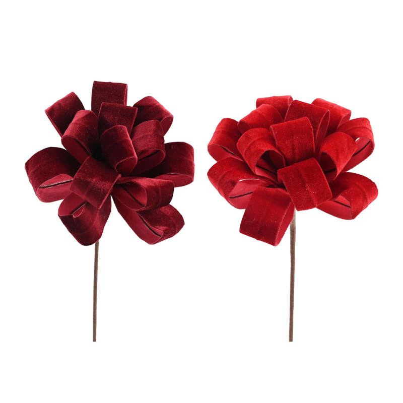 Velvet loop flower Christmas stem 40cm assorted