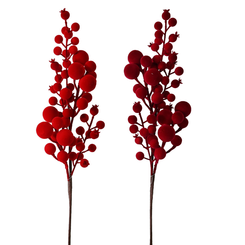 Flocked multi berry Christmas pick 60cm assorted