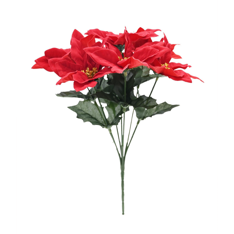 Seven head flocked poinsettia Christmas bunch 30cm