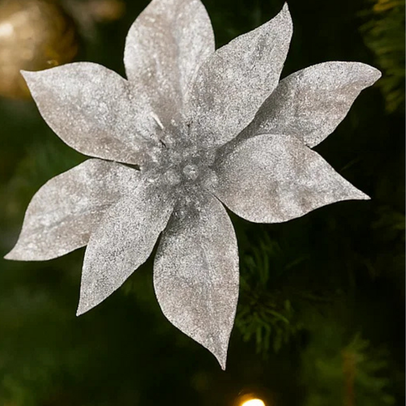GLITTER POINSETTIA CLIP 20cm