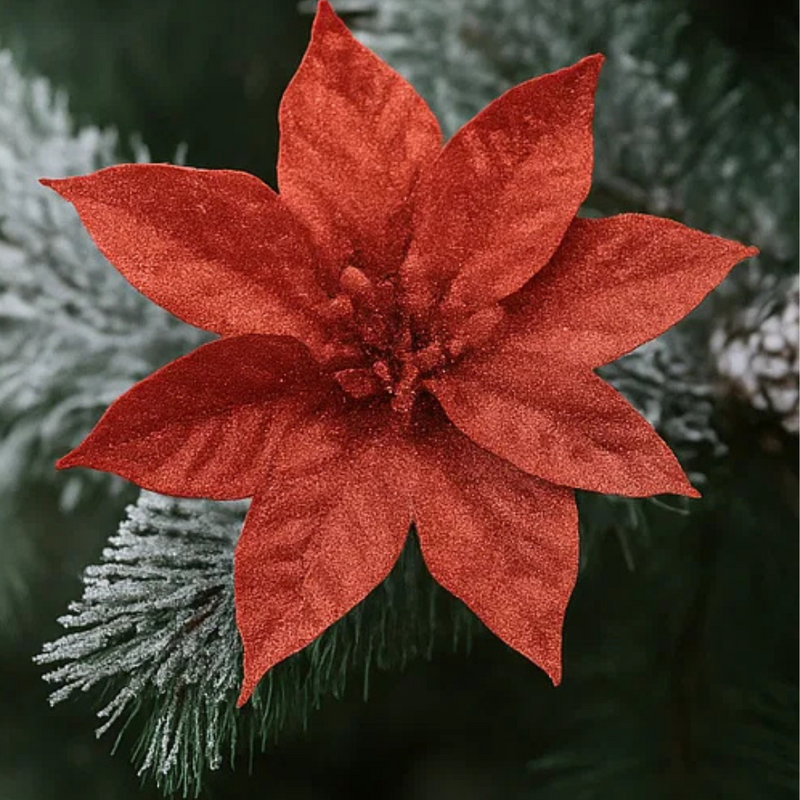 GLITTER POINSETTIA CLIP 20cm