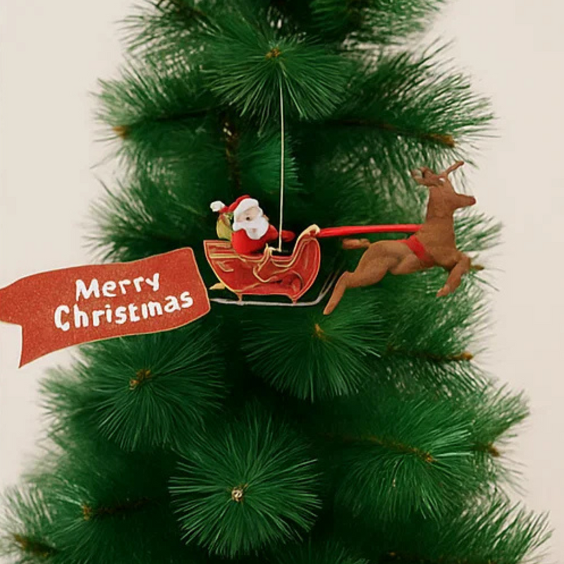 Tree Topper Flying Santa Sleigh Reindeer