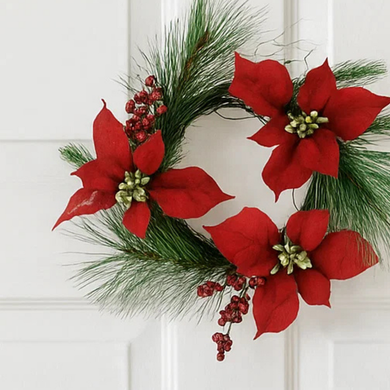 Poinsettia Wreath with Berries 35cm