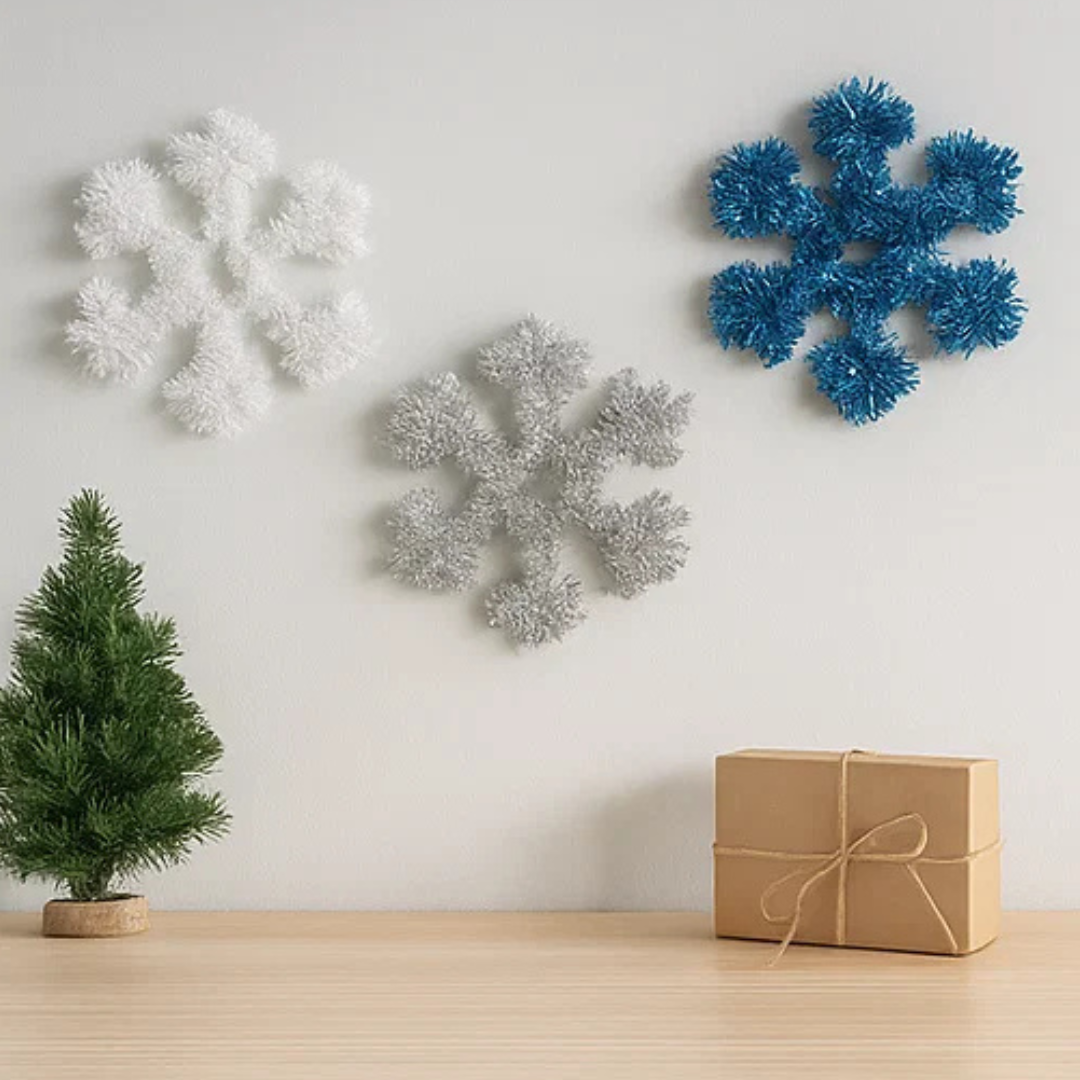Tinsel Snowflake Plaque 32cm / Sparkling Christmas Wall Decoration — Ronis