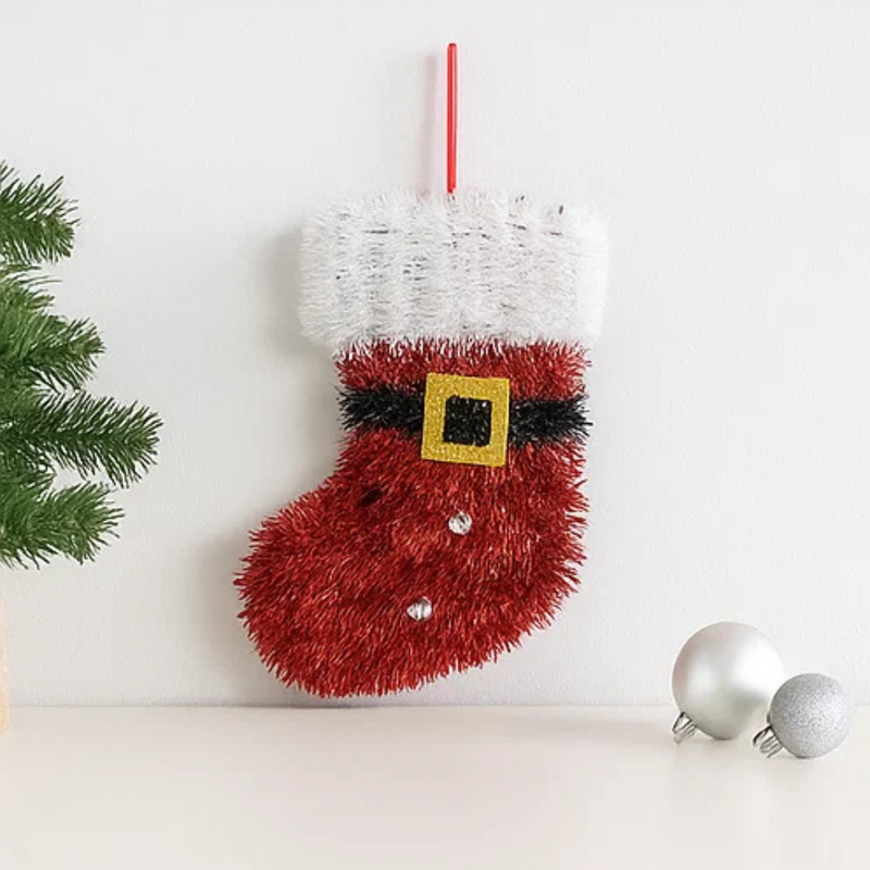 Tinsel Stocking Plaque 32cm