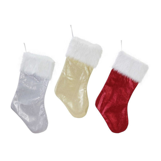 Metallic Stocking W/Furry Trim 49Cm Asst