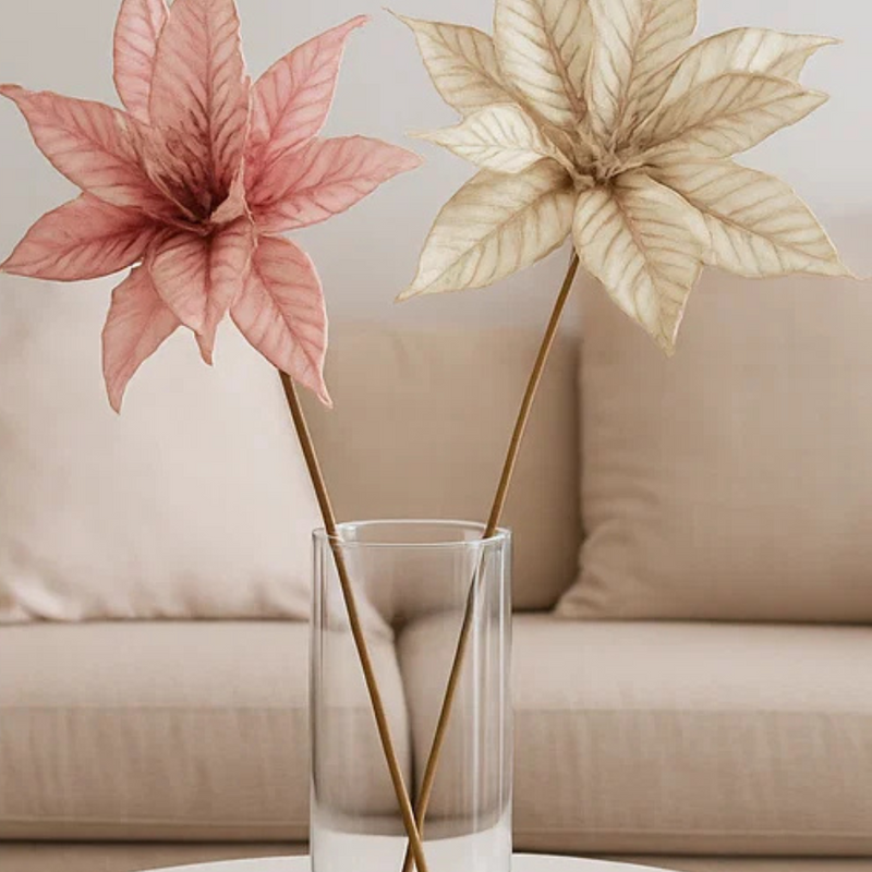 Poinsettia Stem Creme Blush 55cm 2 Asstd