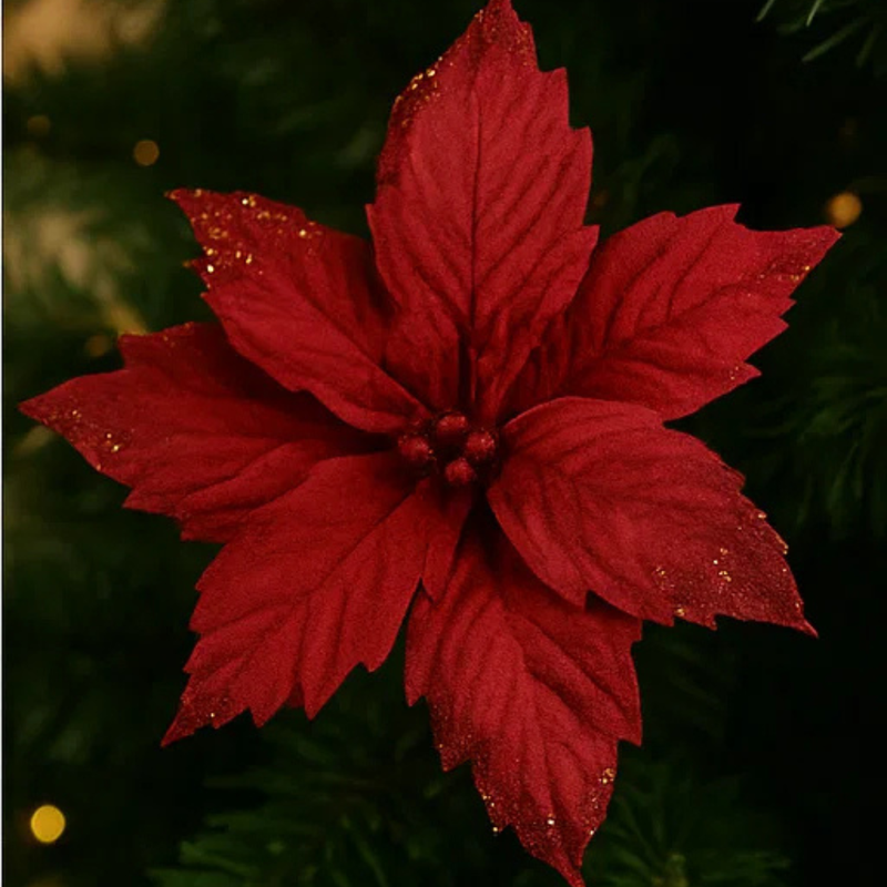 Poinsettia Ruby Red Velvet 31cm