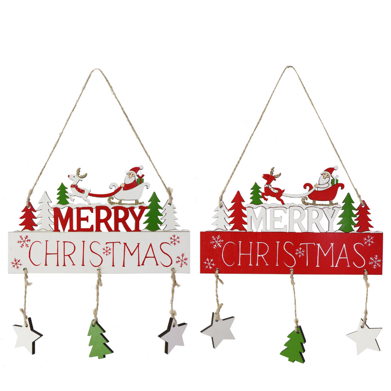 Hanging Merry Christmas Sign Asstd 17.5x19cm