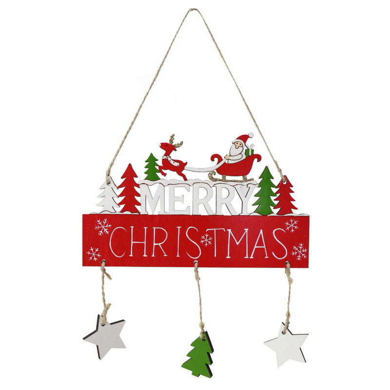 Hanging Merry Christmas Sign Asstd 17.5x19cm