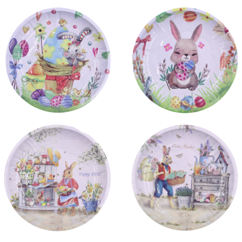 Metal Easter Plate with Decal 19cm 4 Asstd