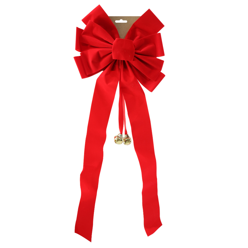 Red Flocked Bow W/ Nutbells 24x70cm