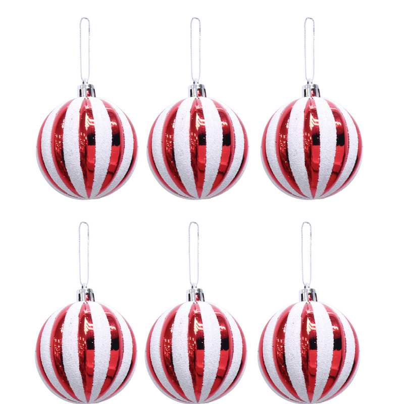 Candy Cane Ribbed Baubles 6cm 6pk