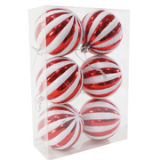 Candy Cane Ribbed Baubles 6cm 6pk