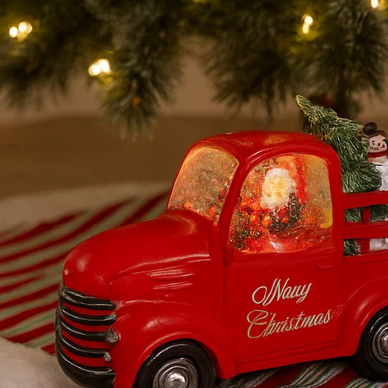 Glitter Swirl Musical Santa Pickup Truck USB