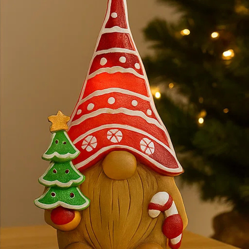 Ceramic Iced Gingerbread Gnome LED Timer Battery Operated
