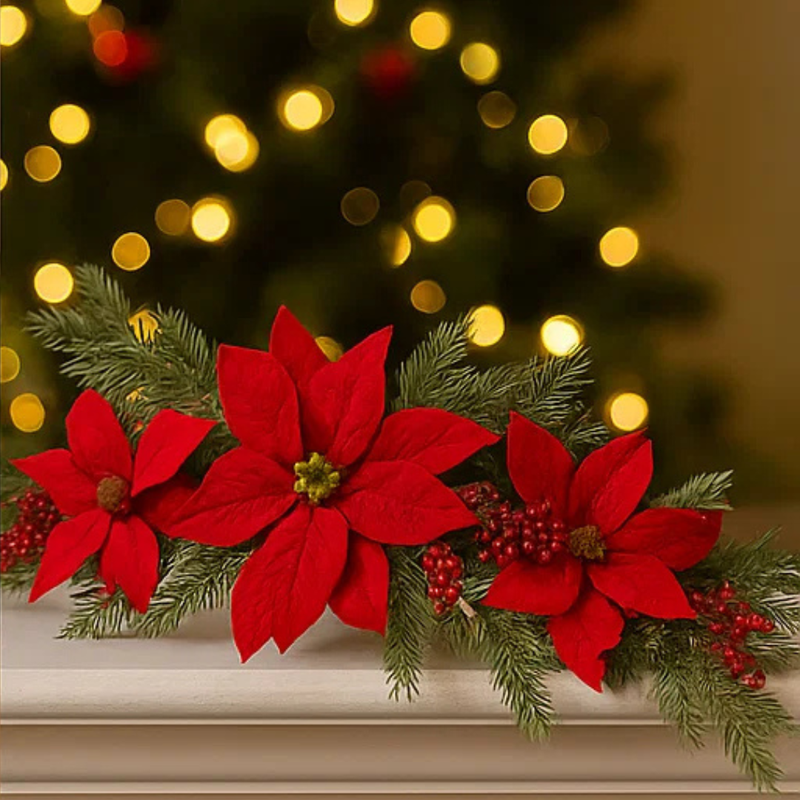 Red Poinsettia Swag Deco