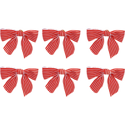 Set of six red striped bows on a white background