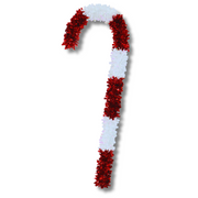 Giant 70cm tinsel candy cane decoration with red and white stripes, perfect for festive indoor or outdoor holiday displays.