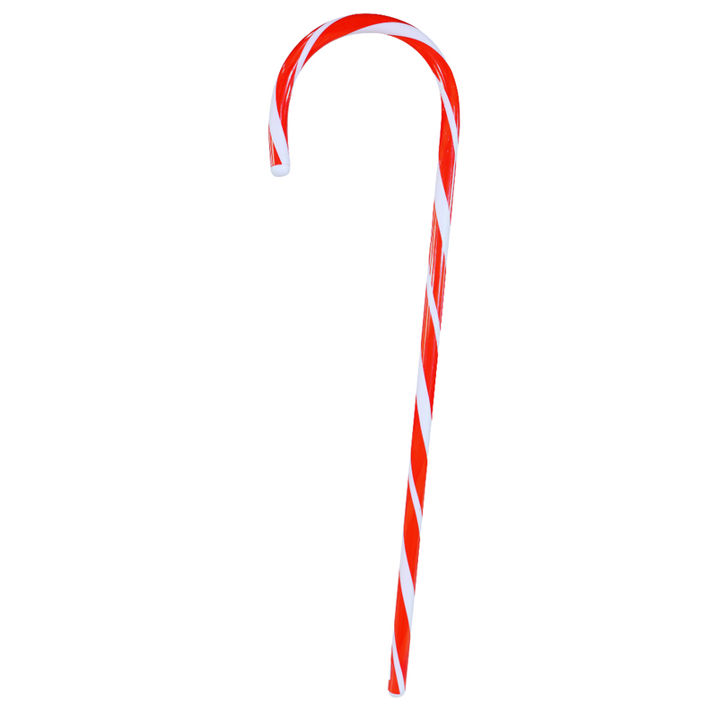 Red and white striped candy cane on a white background
