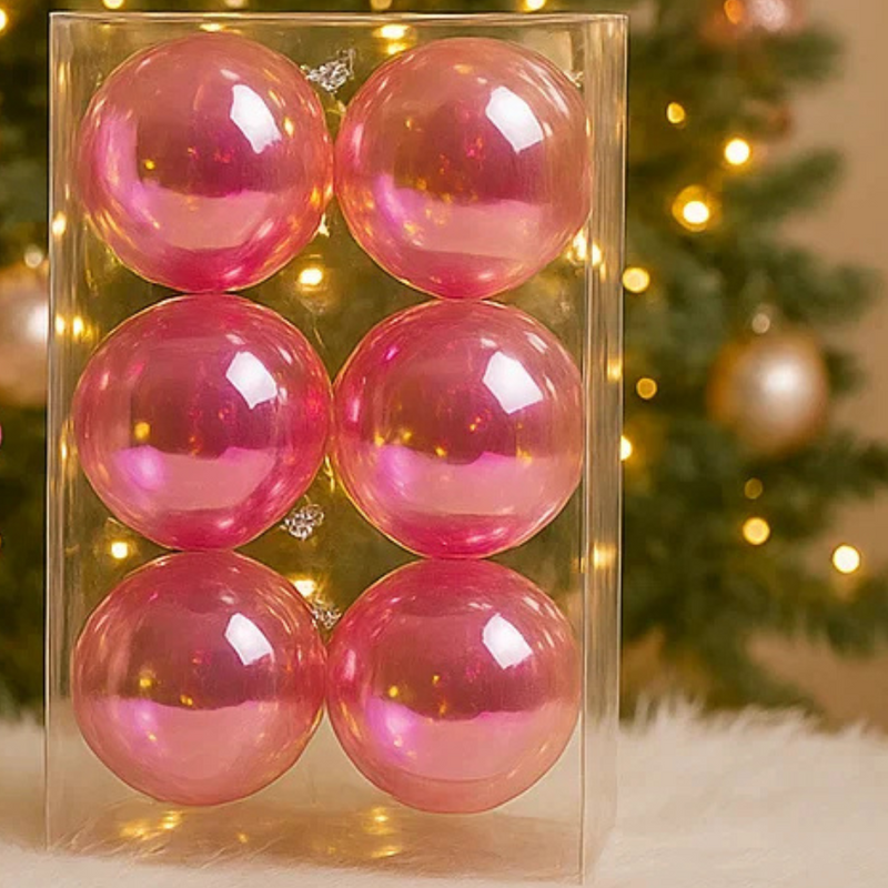 Iridescent Bauble Pink 12cm 8pk