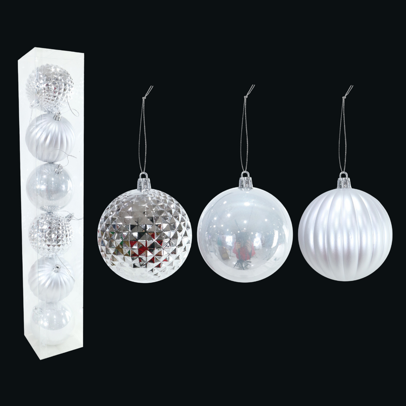 Baubles Silver 8cm 6pk