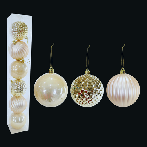 Baubles Champagne 8cm 6pk