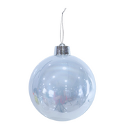 Clear Christmas ball ornament with silver cap on a white background