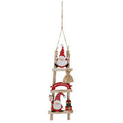Decorative Christmas ladder with Santa Claus figures and a sack on a white background – thumbnail