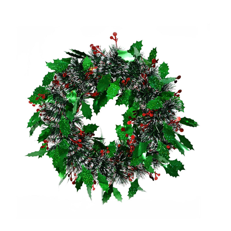 Tinsel Holly Berry Wreath 32cm Assorted 3